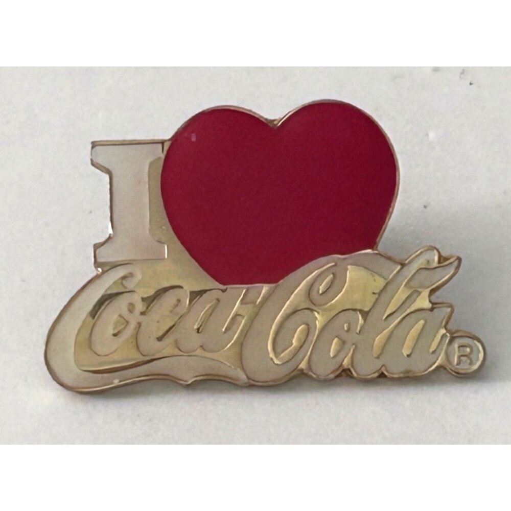 I Heart Coca-Cola Pin Badge Gold-Tone & Red Enamel 1986 Collectible Lapel Pin